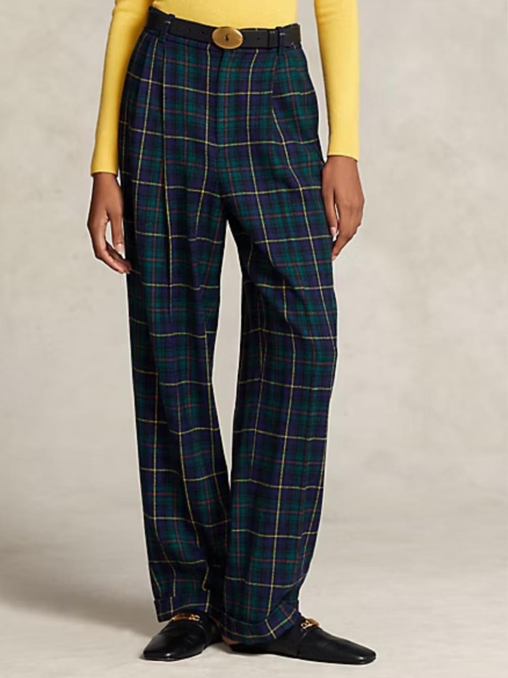 Polo Ralph Lauren Plaid Wool Twill Wide-Leg Pant